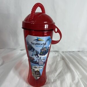 SeaWorld Souvenir‎ Cup Mug Refillable Tumbler With Straw 2019 Red 24 oz